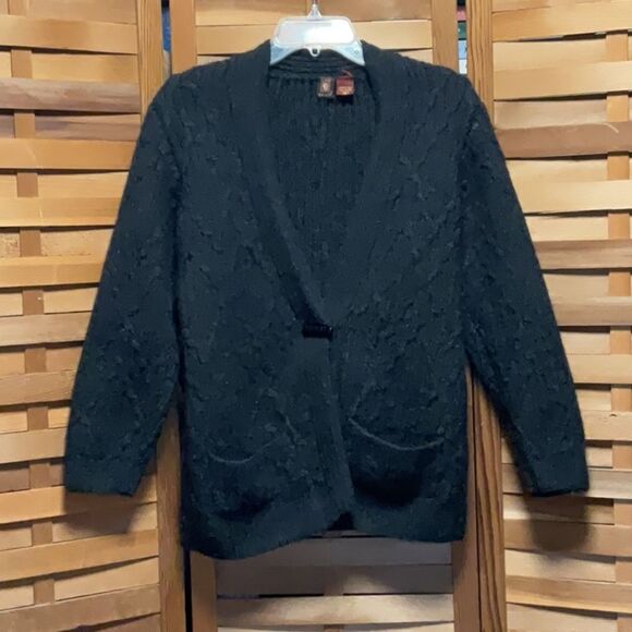 Anne Klein Black Cardigan Sweater V-Neck Long Sleeve Women S Pockets - Picture 1 of 7